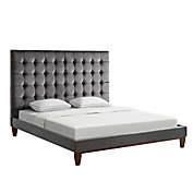 Inspired Home Sabina King Velvet Upholstered Platform Bed in Grey