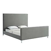 Inspired Home Geneva Queen Linen Upholstered Platform Bed in Grey