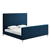 Inspired Home King Linen Upholstered Platform Bed in Denim