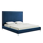 Inspired Home Galmori King Velvet Upholstered Platform Bed in Navy
