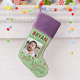 Baby's First Christmas Personalized Photo Stocking in Purple