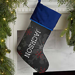 Chalked Snowflakes Personalized Christmas Stocking in Blue