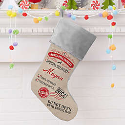 Special Delivery From Santa Personalized Christmas Stocking in Grey