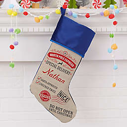 Special Delivery From Santa Personalized Christmas Stocking in Blue