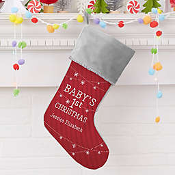 Baby's First Christmas Personalized Christmas Stocking in Grey