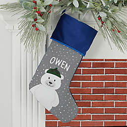 Polar Bear Family Personalized Christmas Stocking in Blue