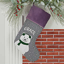 Polar Bear Family Personalized Christmas Stocking in Purple