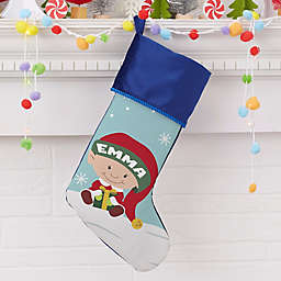 Christmas Elf Characters Personalized Christmas Stockings in Blue