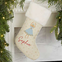 Sugarplum & Nutcracker Personalized Faux Fur Christmas Stocking in Ivory