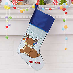 Whimsical Winter Characters Personalized Christmas Stocking in Blue