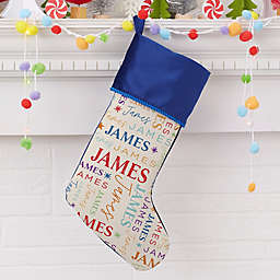 Sugarplum Repeating Name Personalized Christmas Stocking in Blue
