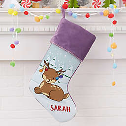 Whimsical Winter Characters Personalized Christmas Stocking in Purple