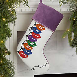 Holiday Lights Personalized Christmas Stocking in Purple