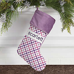 Plaid Personalized Christmas Stocking in Purple