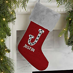 Farmhouse Christmas Personalized Faux Fur Christmas Stocking in Grey