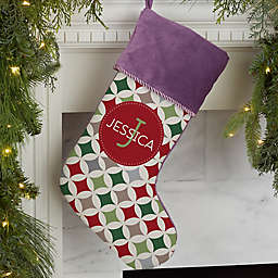 Geometric Pattern Personalized Christmas Stockings in Purple
