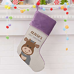 Baby Moose Personalized First Christmas Stocking in Purple