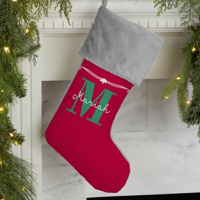 Wondershop Initial Monogram Knit Christmas Stocking 19" Striped Red White I,N,Z 