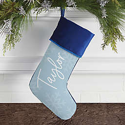 Elegant Snowflake Personalized Christmas Stocking in Blue
