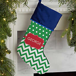 Preppy Chic Personalized Christmas Stocking in Blue