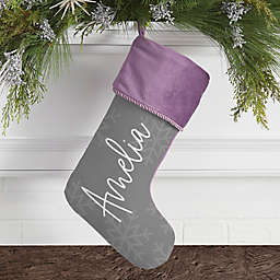 Elegant Snowflake Personalized Christmas Stocking in Purple