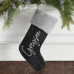 Elegant Snowflake Personalized Faux Fur Christmas Stocking in Grey