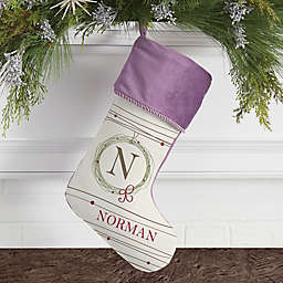Holiday Wreath Monogrammed Christmas Stocking in Purple