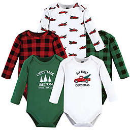 Hudson Baby® Size 0-3M 5-Pack Christmas Tree Long Sleeve Bodysuits in Green
