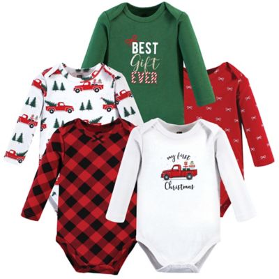 Hudson Baby&reg; 5-Pack Christmas Gift Long Sleeve Bodysuits in Red