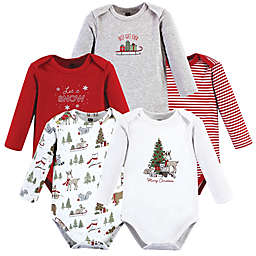 Hudson Baby® 5-Pack Christmas Forest Long Sleeve Bodysuits in Red