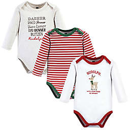 Hudson Baby® Size 12-18M 3-Pack Rudolph Reindeer Long Sleeve Bodysuits in Red