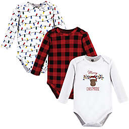 Hudson Baby® Size 3-6M 3-Pack Christmoose Long Sleeve Bodysuits in Red