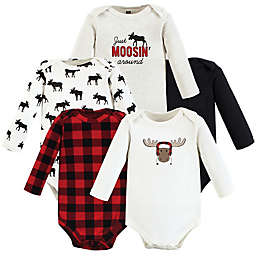 Hudson Baby® 5-Pack Winter Moose Long Sleeve Bodysuits in Red