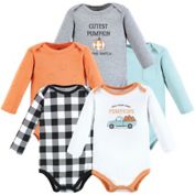 Hudson Baby&reg; Size 0-3M 5-Pack Pumpkin Truck Long Sleeve Bodysuits in Grey