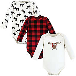 Hudson Baby® Size 0-3M 3-Pack Winter Moose Long Sleeve Bodysuits in Red