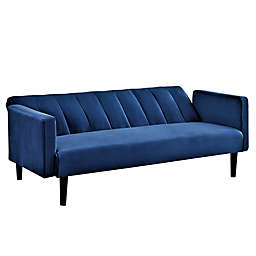 USPride Furniture Benitez Velvet Sofa Bed in Deep Blue