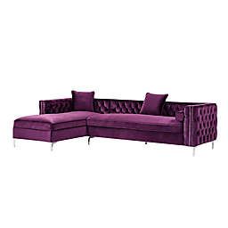 Inspired Home Velvet Left-Facing Sectional Sofa in Purple