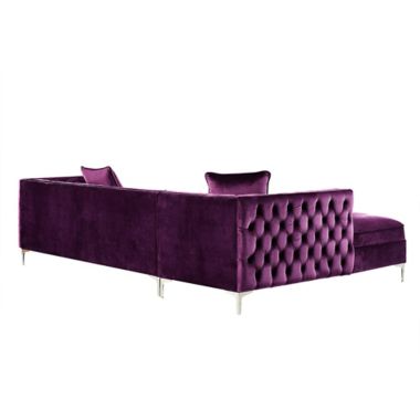 Inspired Home Velvet Left-Facing Sectional Sofa in Purple | Bed Bath ...