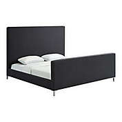 Inspired Home King Linen Upholstered Platform Bed in Charcoal