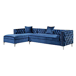 Inspired Home Velvet Left-Facing Sectional Sofa in Navy