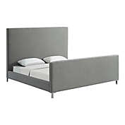 Inspired Home Geneva King Linen Upholstered Platform Bed in Grey