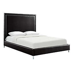 Inspired Home Queen Faux Leather Upholstered Platform Bed in Black