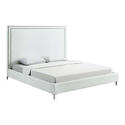 Inspired Home King Faux Leather Upholstered Platform Bed in White