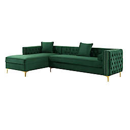 Inspired Home Velvet Left-Facing Sectional Sofa in Hunter Green