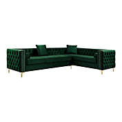 Inspired Home Velvet Right-Facing Sectional Sofa in Hunter Green