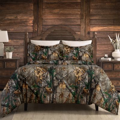 7 PC CAMO COMFORTER AND TEAL SHEET SET KING BED IN BAG HUNTER CAMOUFLAGE WOODS 
