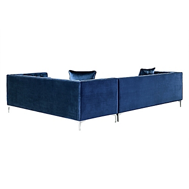 Inspired Home Velvet Right-Facing Sectional Sofa in Navy. View a larger version of this product image.