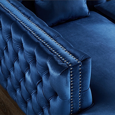 Inspired Home Velvet Right-Facing Sectional Sofa in Navy. View a larger version of this product image.