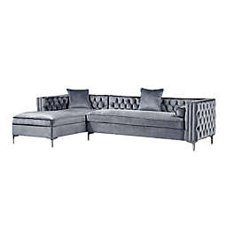 Inspired Home Velvet Left-Facing Sectional Sofa in Grey