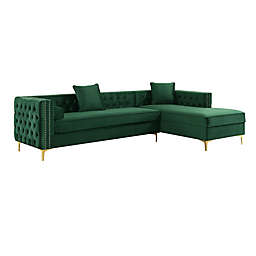 Inspired Home Velvet Right-Facing Sectional Sofa in Hunter Green